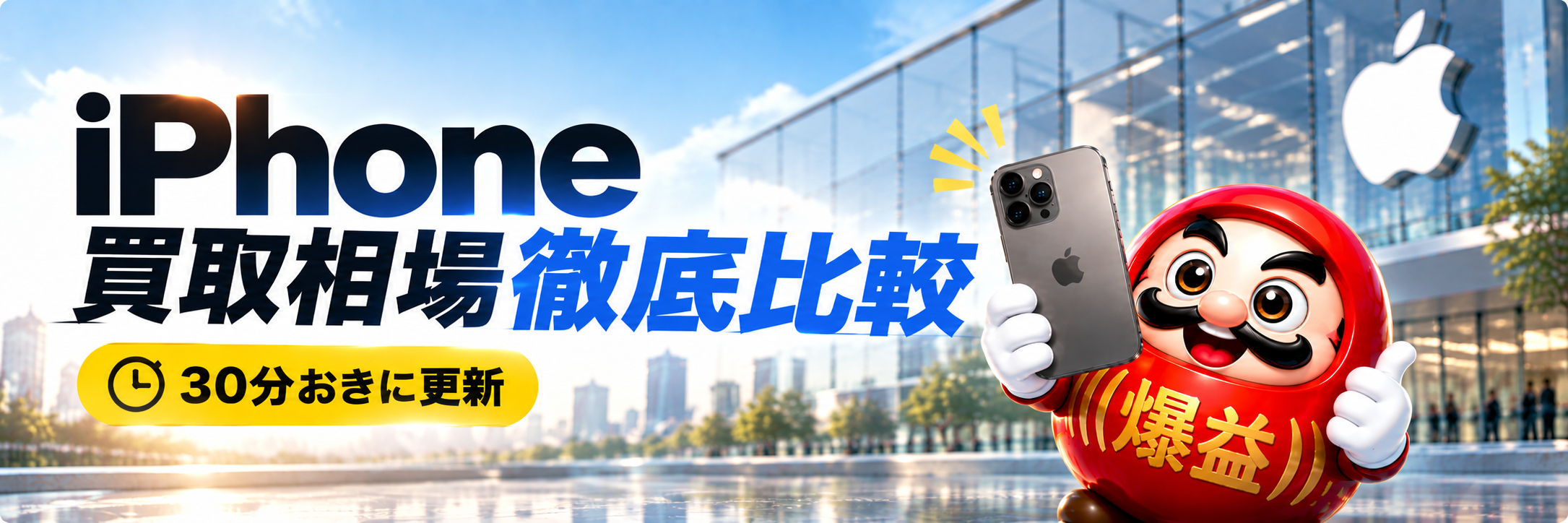 iPhone買取相場徹底比較。30分おきに更新。iPhoneを持つ爆益だるま